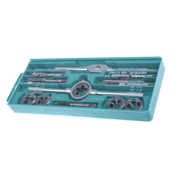 Masteelf Silver Alloy Steel Tap Die Set for Threading Repair with Taps and 0.5 mm to 1.75 mm Pitches 12pcs