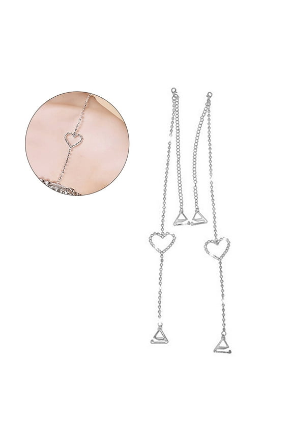 Silver Rhinestone Bra Straps for Strapless Bra Adjustable Length Decorative Double Chain Metal for Dress and Tank Tops