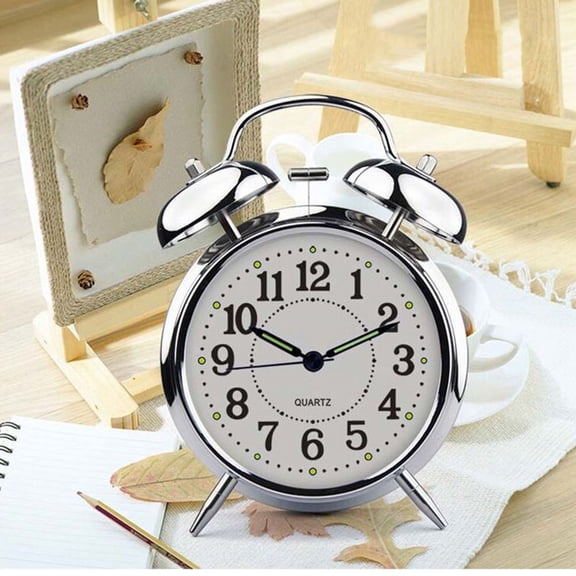 Masteelf Simple Luminous Clock Round Alarm Clock Quiet Alarm Clock Child Silver