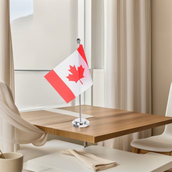 Masteelf Small Canada National Flag With Base Polyester Flag Model Compact Small National Day Celebration Decoration Table Decor With Pole