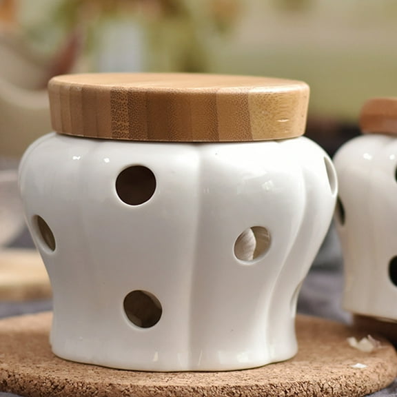 HONITANO Garlic Holder Countertop Ceramic White 1Set 4.32In