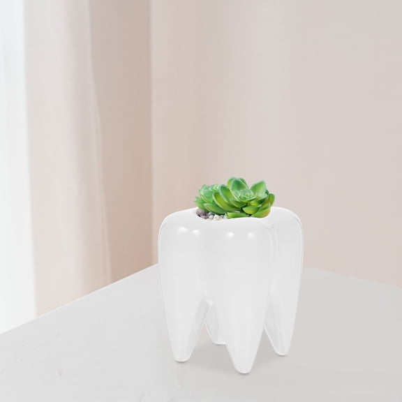 HEATSHAKING Tooth-Shaped Ceramic Pot White Ideal for Storage and Office Table Decor