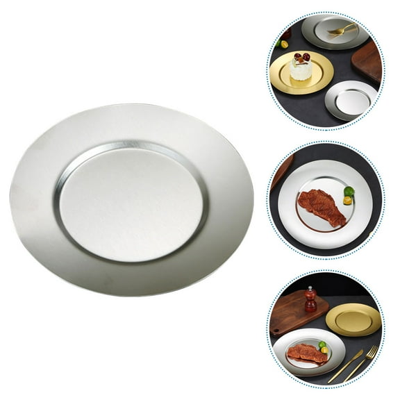 Masteelf Stainless Steel Plate Round Steak Plate Household Food Plate Metal Steak Plate Stainless Steel Plate