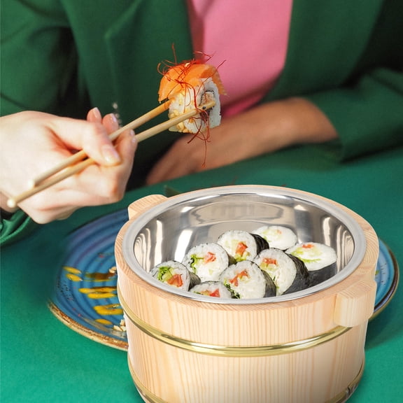 IDEANATEGRATE Wooden Food Serving Bowl Khaki 1Set 7.5X6.3In