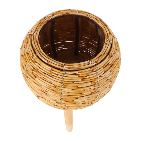 Masteelf Khaki Indoor Rattan Plant Stand 19.5x16x10 cm Decorative Flower Pot Holder Shelf for Home Dcor