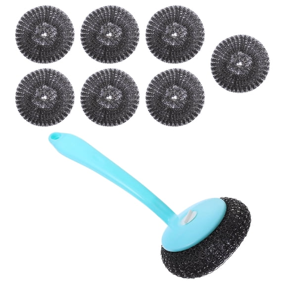 OFFIGAM Steel Pot Scrubber Brush with Plastic Handle, - Heavy Duty Kitchen Cleaning Tool Set