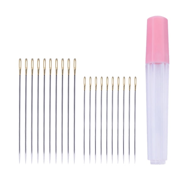 Masteelf Stitching Needles with Large Eyes and Pointed Tips for Easy Threading 20 Pieces Two Sizes Silver Stainless Steel