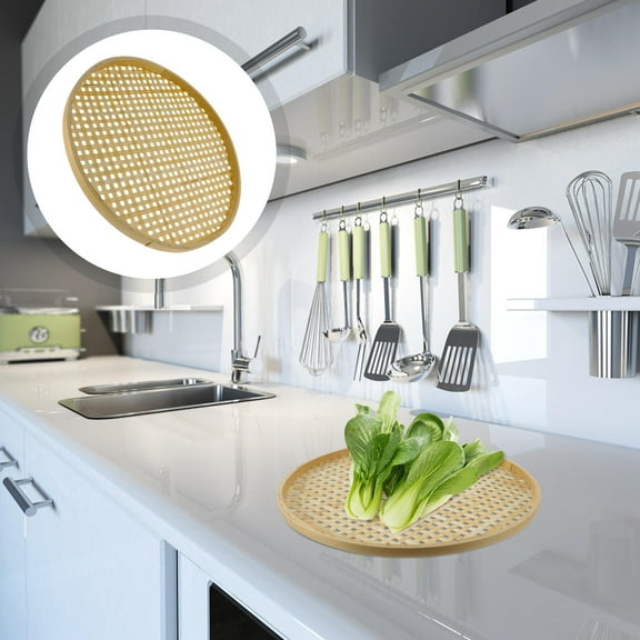 Masteelf Strainer Bamboo Woven Low Basket Multi-functional Basket Child 30X30X1.5CM