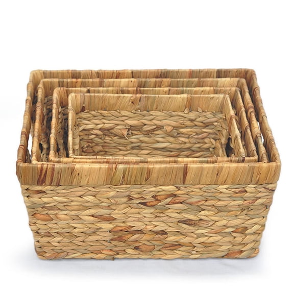 Masteelf Large Straw Woven Storage Basket with Portable Handle, Handmade Fabric Container for Organizing Sundries and Household Items