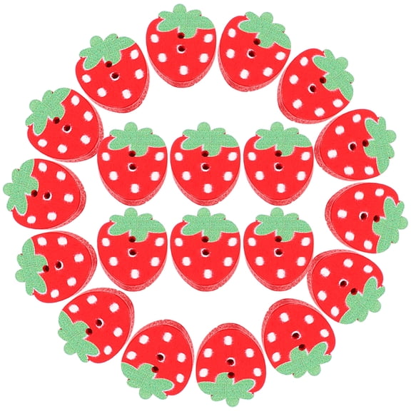 Masteelf Strawberry Shaped Wooden Buttons for DIY Crafts Decorative Red Sewing Buttons 50 pcs