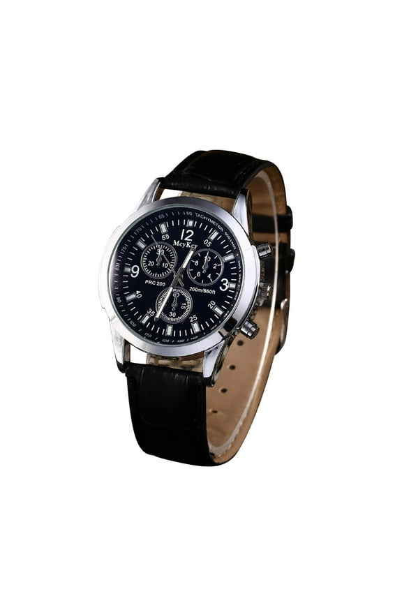 Three Decorative Dials Watch with Calendar Leather Cloak Strap Quartz Men Wrist Watch(Black)