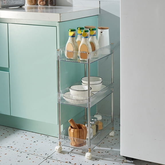 Masteelf Transparent 3 Tier Rolling Cart with Casters for Bathroom Bedroom Kitchen Storage 17.7x11.8x53.1 Inches