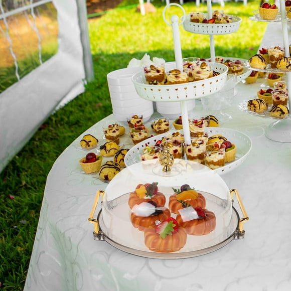 Masteelf Transparent Cake Display Tray with Cover for Home Use Safe Plastic Afternoon Tea 1 Set Round