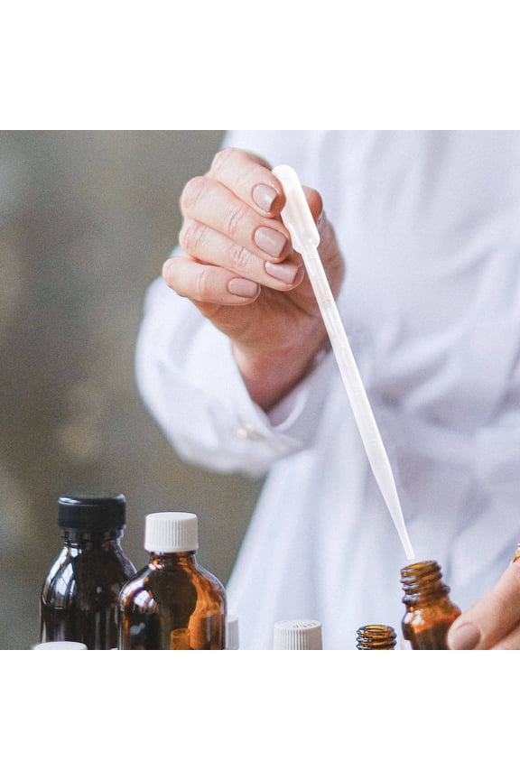 Set of 100 Clear Plastic Lab Droppers with Measurement Scale, 5ml Capacity, PP Material for Precise Liquid Transfer