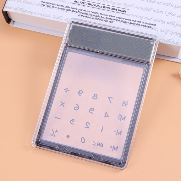 Masteelf Transparent Touch Screen Calculator for Students Solar Powered Compact Size Lightweight Easy to Carry Plastic Black