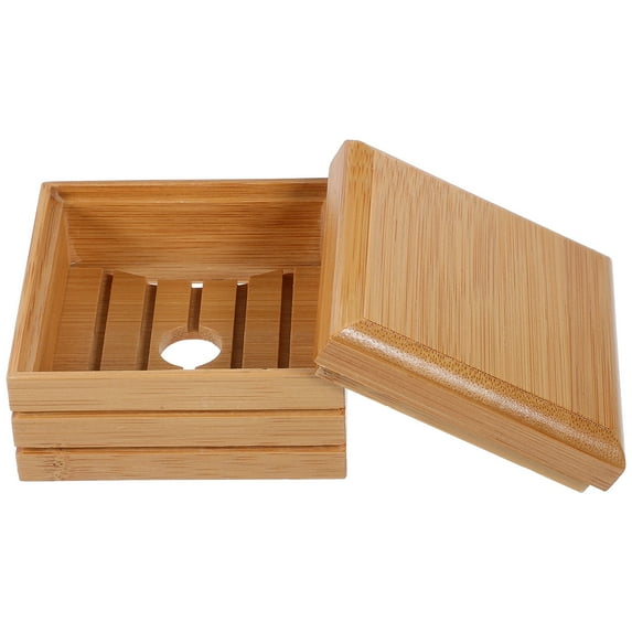 IDEANATEGRATE Rectangular Soap Holder Wood For Kitchen Accessories 1Set 3.3x3.3x2In