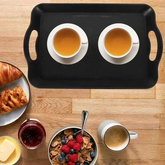 KALLORY Plastic Food Holding Tray Black Rectangular 1Pcs 14.6X9.3X1.2In