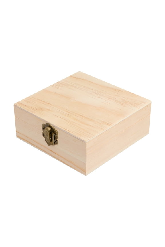 Unfinished Wooden Jewelry Box with Locking Clasp Wood Storage Case DIY Projects Craft Wedding Party Favor Decoration ( Square )