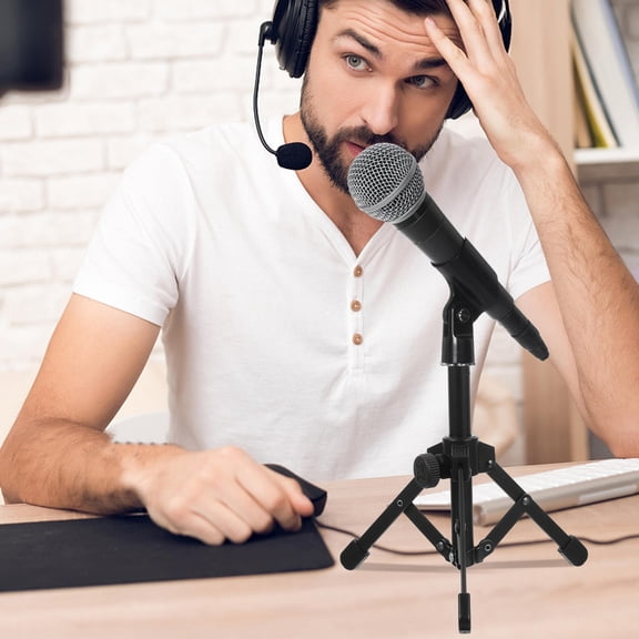 WRITWAA Black Metal Microphone Stand for Conferences, Live Broadcasts, Podcasting, and Studio Use