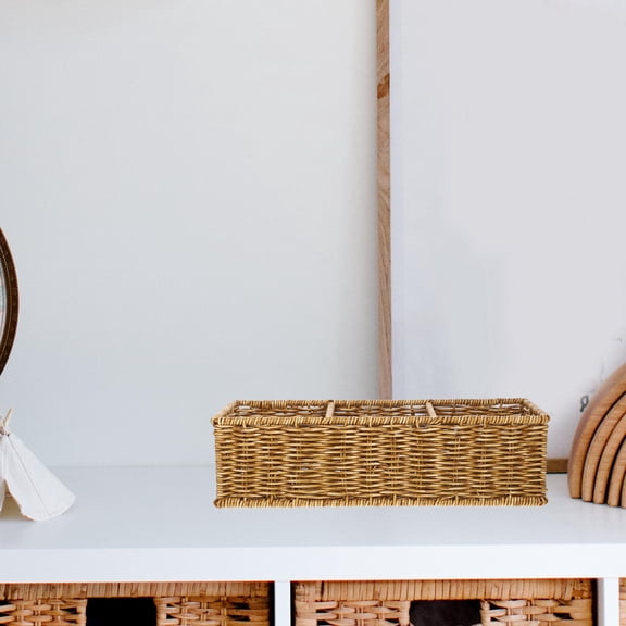 OFFIGAM Khaki Rectangular Woven Storage Basket for Kitchen and Home Organization, PP Material, 1 Pack