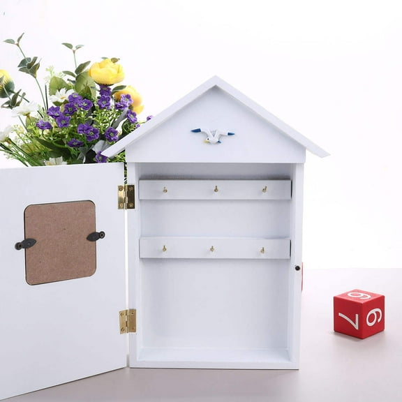 Masteelf Wall Mount Keys Organizer with Wooden House Design for Storage White Synthetic Material 1PC