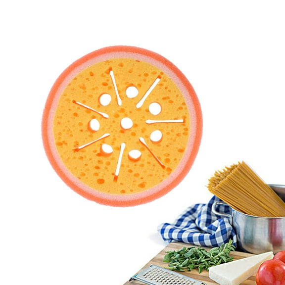 Masteelf Wash Sponge Durable Fruits Shaped Cleaning Sponge Eraser Strong Decontamination Washing Brush(Orange)