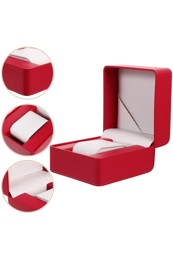 Watch Box Leather Watch Case Watch Case Storage Box Travel 11.5X11X7.5CM Red