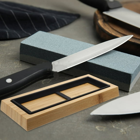 SWETRACE Light Brown Wooden Base Holder with Sharpening Stone Set Practical for Home Use