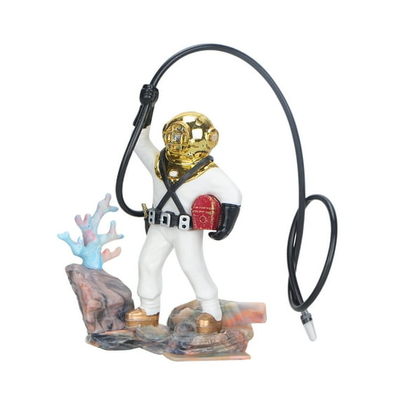Masteelf White Aquarium Resin Diver Sculpture for Fish Tank Decoration Creates Bubble Effect Under Water Safe for Fish 3.94 Inches