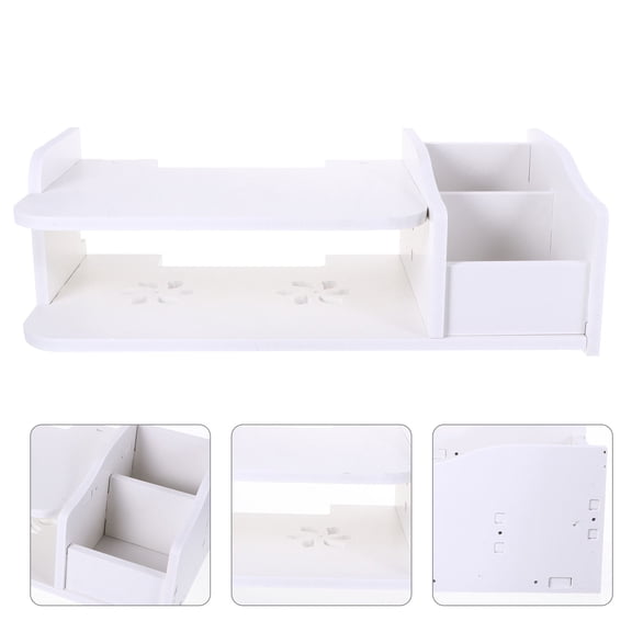 Masteelf White Floating Wall Shelf for Storing Router Settopbox with Line Slot Design Waterproof and Mold Proof 180 Degrees Range