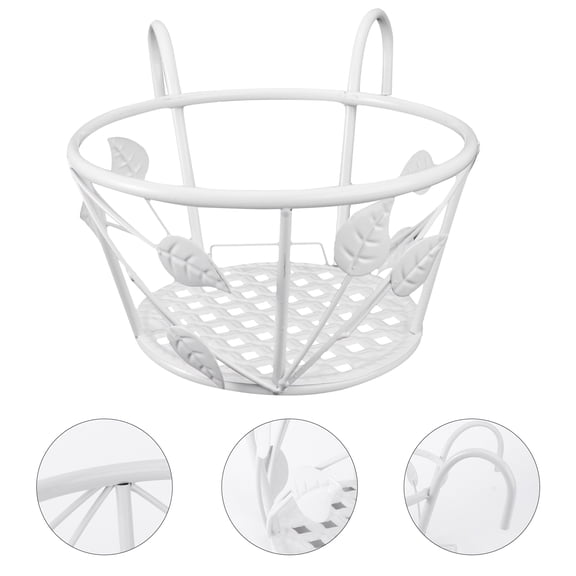 Masteelf White Iron Hanging Flowerpot Shelf for Balcony Railing with Hooks, Stylish Design, and Space-Saving Storage - 1Pc