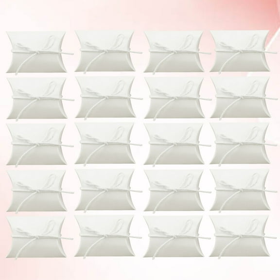 LOLIPPYY 60Pcs White Pillow Shape Paper Boxes with Hemp Rope for Storage and Event Packaging