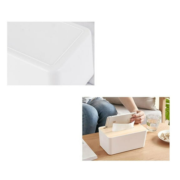 Masteelf White Plastic Tissue Box with Wooden Cover for Holding Tissue Perfect for Bedroom Living Room .5 x 4.2 x 3.8 Inches