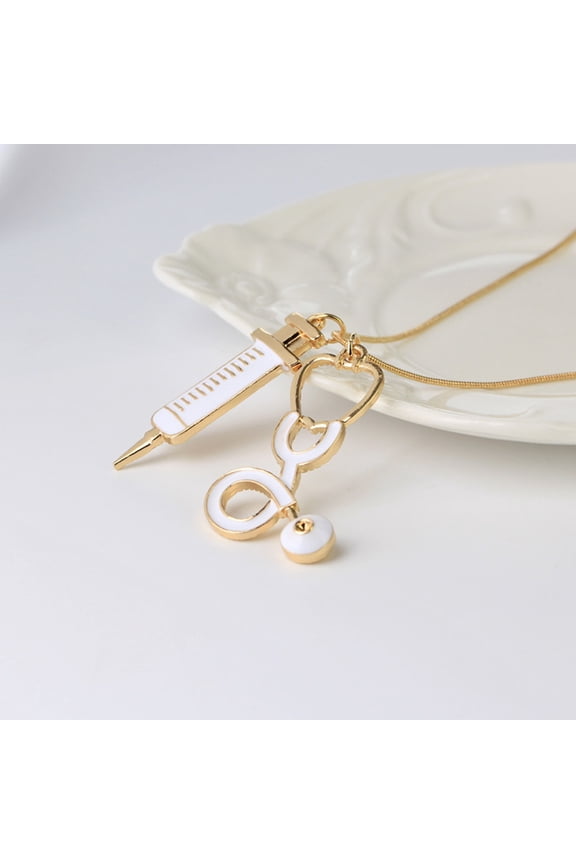Who Stethoscope Syringe Necklace Stylish Snake Chain Needle Metal Pendant for Gifts