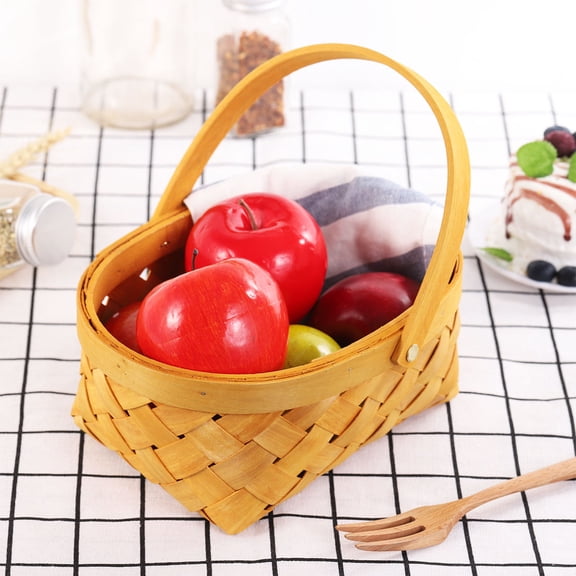 Masteelf  Wicker Basket with Handle Wood Chip Storage Natural Material Sundries
