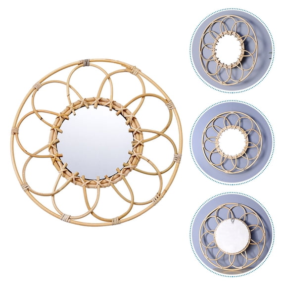 Masteelf Wicker Mirror Hanging Wall Rattan Decorative Hand-woven Makeup