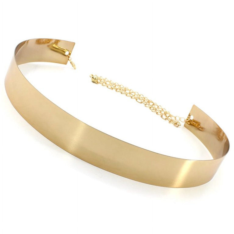 Masteelf Wide Metal Waistband Belt Chain For Women Dresses Shiny Gold Dress Belt Fashionable Waist Jewelry For Ladies Wedding And Formal Dresses