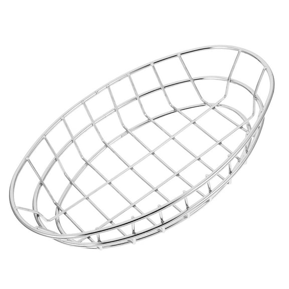 Masteelf Wire Food Container for Serving French Fries and Sandwiches Metal Decorative Fruit Basket for Kitchen Counter Silver Oval Snack Basket