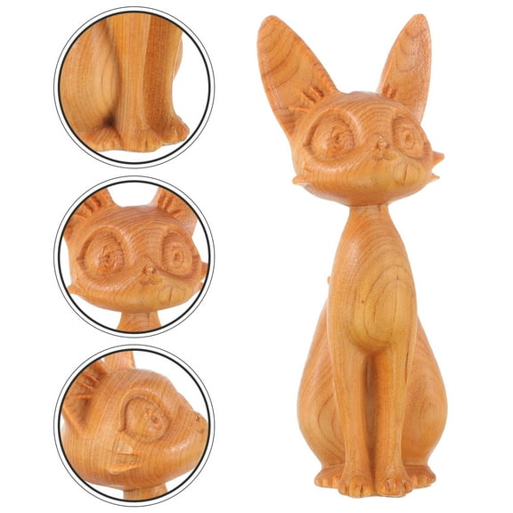 Masteelf Wood Carving Kitten Lightweight Cat Statue Sculpture