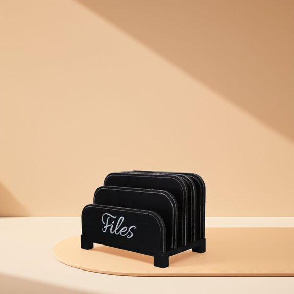 Masteelf Black Rustic Wood Desk Document Organizer with 4 Slots for Efficient Sorting of Files, Letters, and Mail