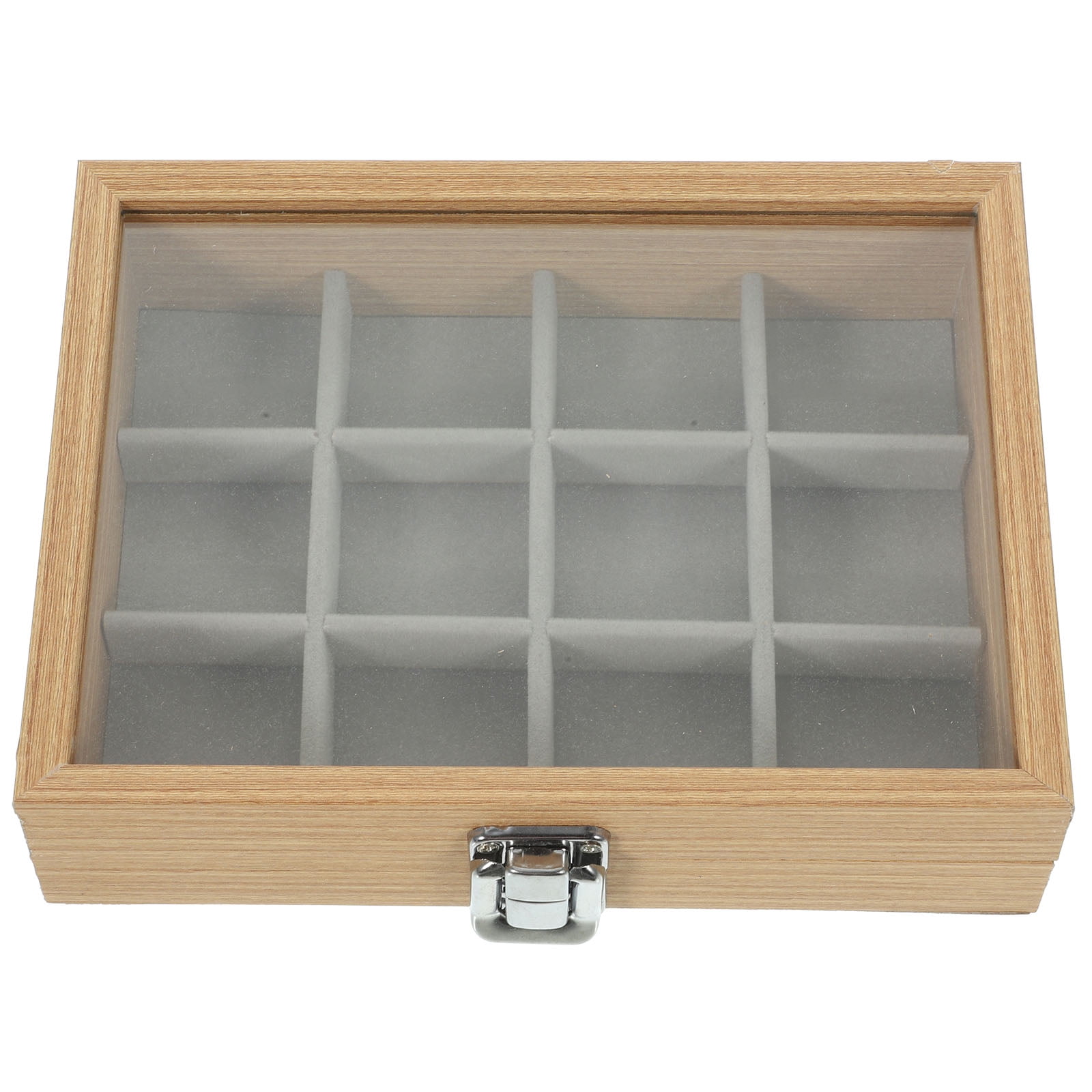 Masteelf Wood Multi Grid Jewelry Box with Clear Lid Compartment Jewelry
