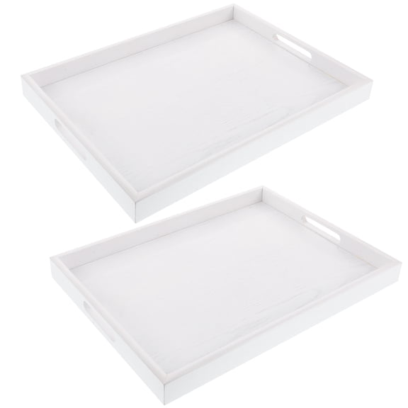 Masteelf Wood Serving Tray With Handles Rectangular Coffee Appetizer Breakfast Kitchen Countertop Tray Makeup Drawer Organizer Decorative Vanity Tray For Table Perfume Bathroom