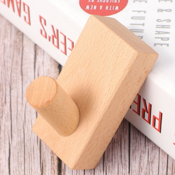 Masteelf Set of 5 Light Yellow Wooden Adhesive Door Hooks for Wall Hanging, Storage Rack Organizer for Home