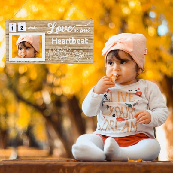 Masteelf Wooden Beige Picture Frame for Baby Shower Decor with Number Cards 4x6 Inches