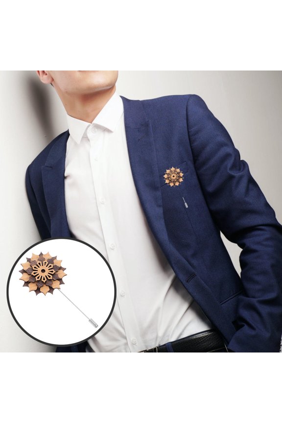 Wooden Flower Lapel Pin, Assorted Colors, 1 Piece, 3.8 x 1.9 Inches, Stylish Accessory for Jackets and Bags