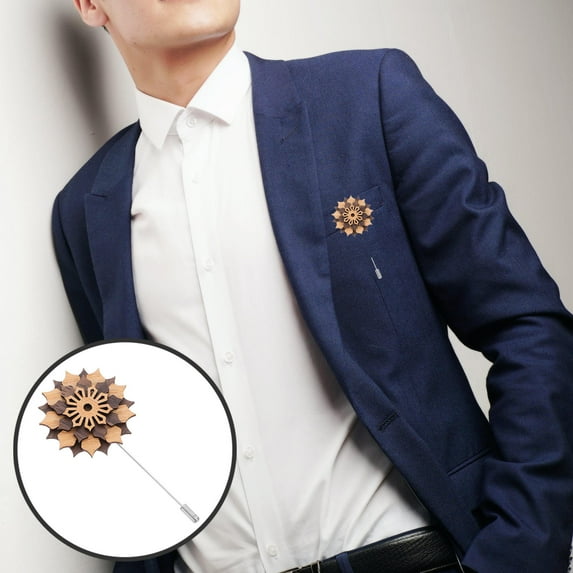 SWETRACE Lapel Pin Wooden Flower Shape Assorted Color 1Pcs 3.8x1.9in