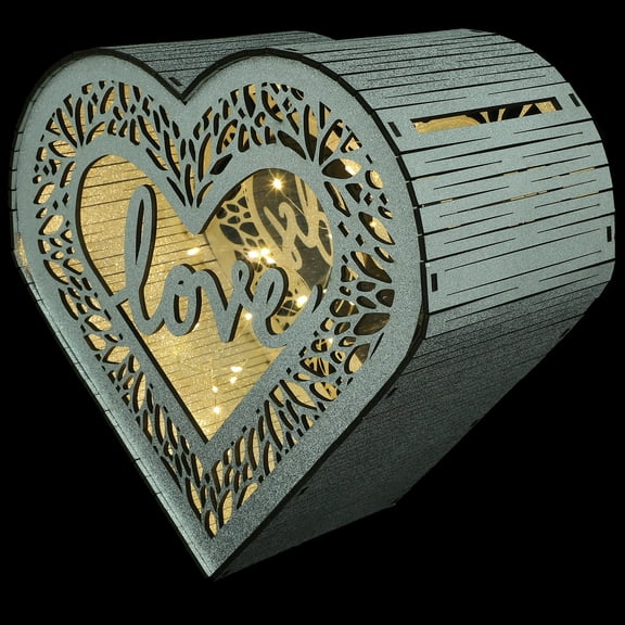 Masteelf Wooden Card Box for Wedding Decor Dark Grey Large Capacity Heart Shaped Design 7.8 Inches