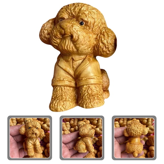 Masteelf Wooden Carving Dog Statue for Playing Khaki Color Small and Lightweight