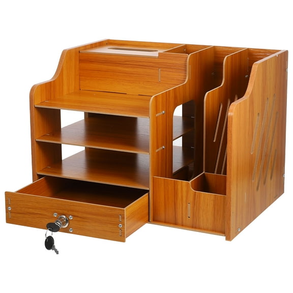 Masteelf Wood Desk Organizer With File Holders Sliding Drawer And Pen Holder Multifunctional Desktop Notepads Bookshelf For Office Home