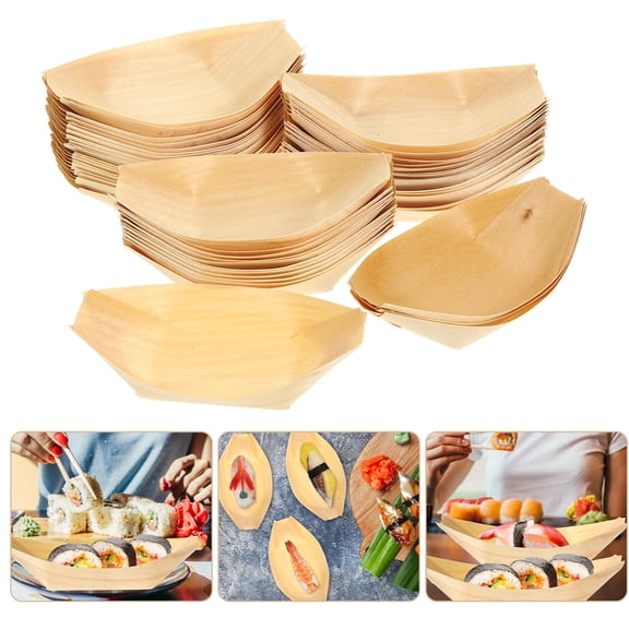 Masteelf Wooden Food Tray with Boat Shape for Serving Perfect for Parties and Events Light Yellow 12X6X3cm